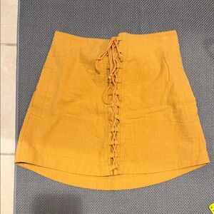 Free People Mustard Yellow Lace-Up A-Line Mini Skirt